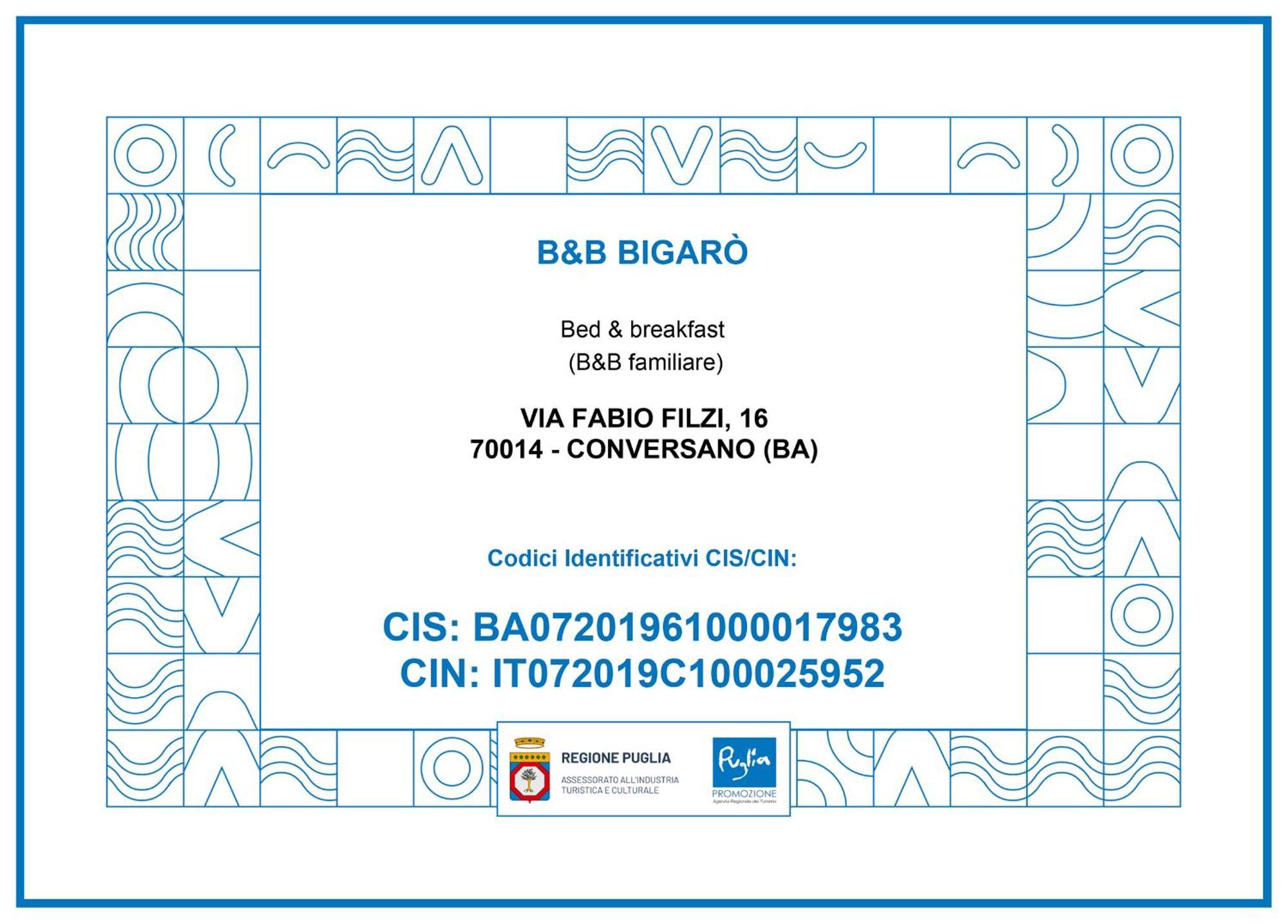 Bigaro Bed & Breakfast Conversano Bagian luar foto